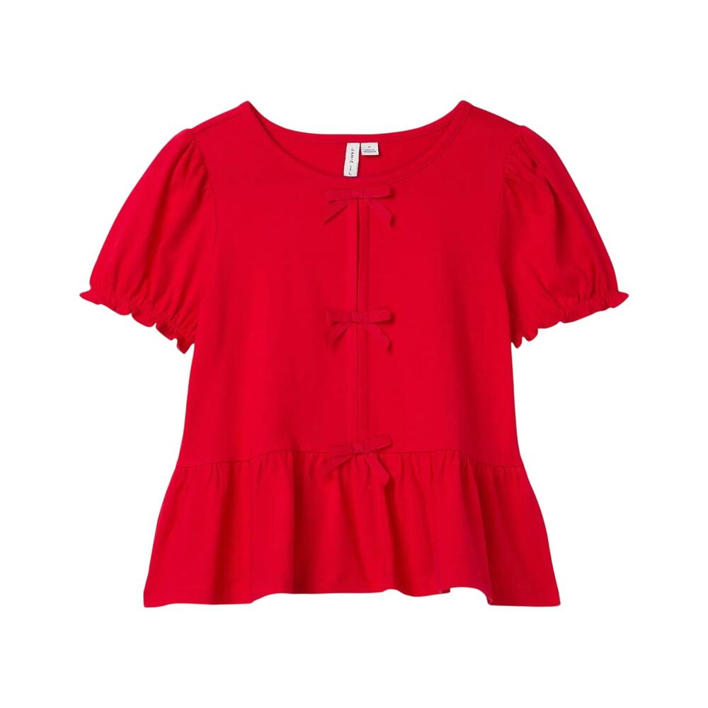 Janie and Jack Girl's 12 Red Bow Peplum Top Puff Sleeve Ruffle Coquette U5-7